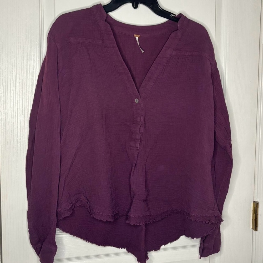 Free People Burgundy Button-Up Top - Picture 3 of 8